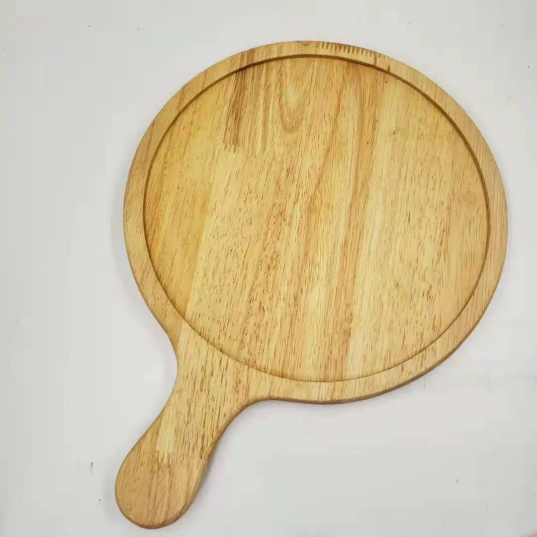  Rubber Wood Round pizza plate with handle Wooden Cutting Board Pizza