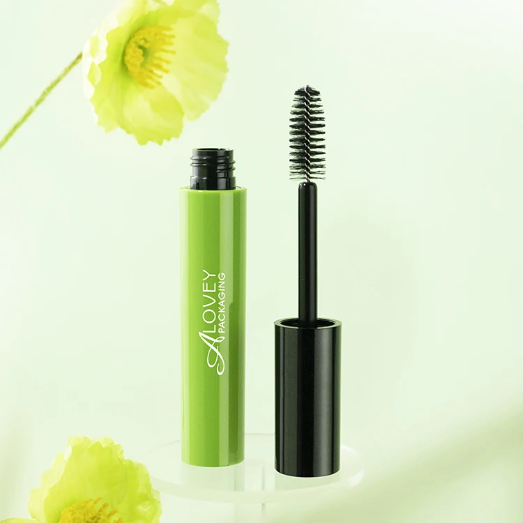 Alovey Cosmetic Packaging Container 7Ml Round Plastic Mascara Tube Green Empty Mascara Tubes With Brush
