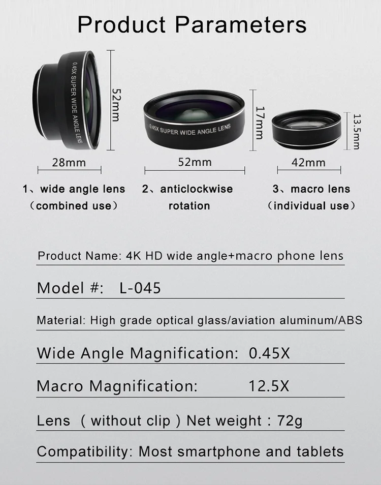 LIGINN 2021  amazon top seller 2 in 1 clip on lens kit 0.45X super wide angle lens 12.5X macro lens for android smartphone