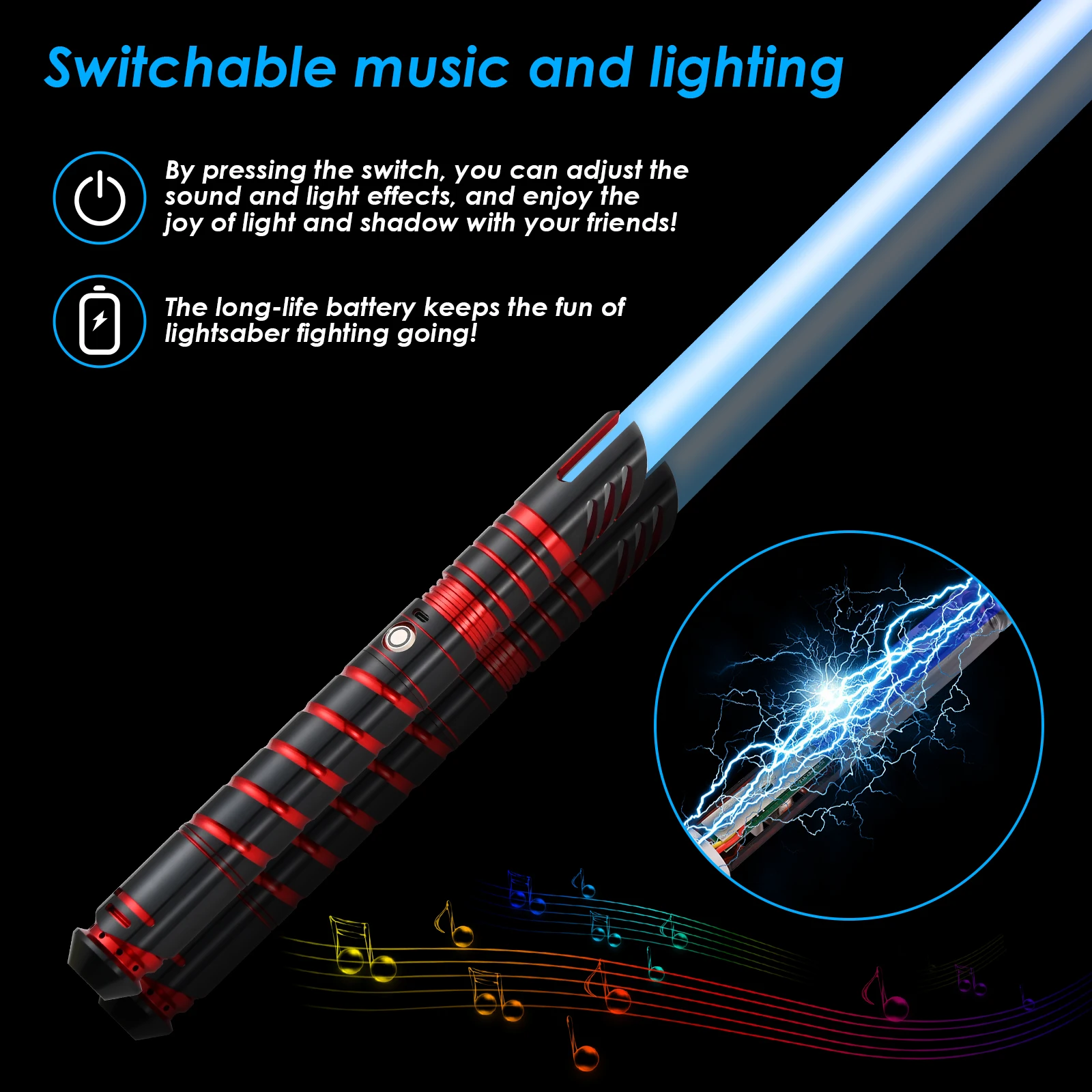 Lightsaber Type-C Rechargeable Light Saber  Sword Alloy Handle RGB with Sound Modes,holiday  Halloween Decoration