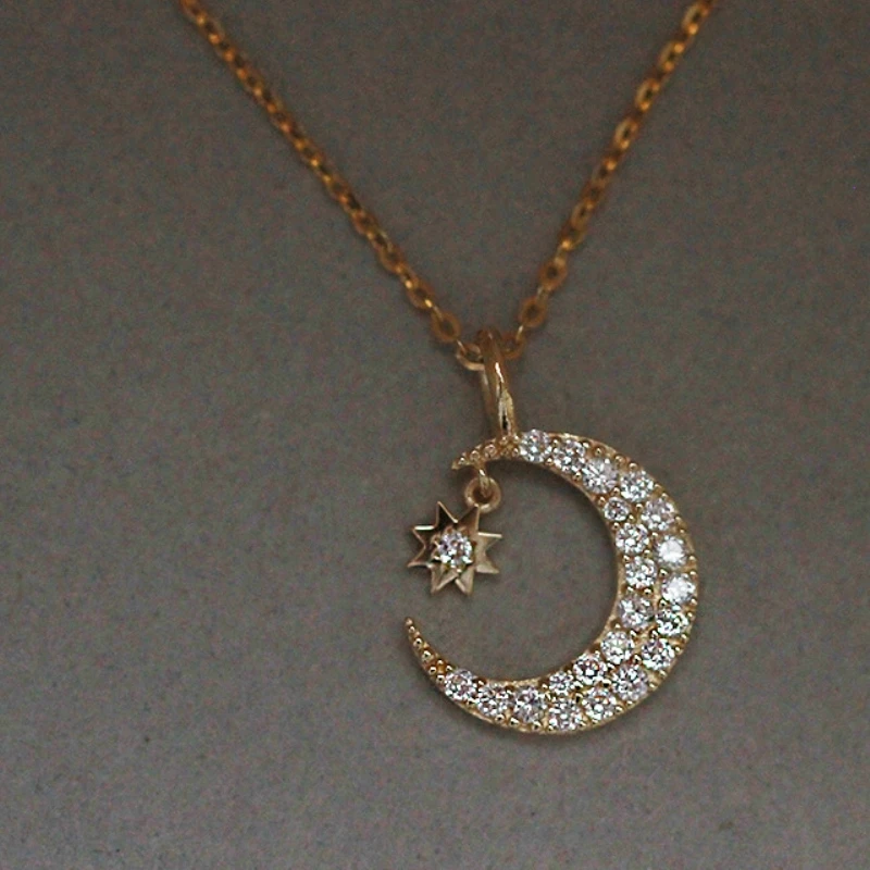 New Fashion S925 Sterling Silver Exquisite 18K Gold Plated Moon Star Necklace Fine Jewelry for Women