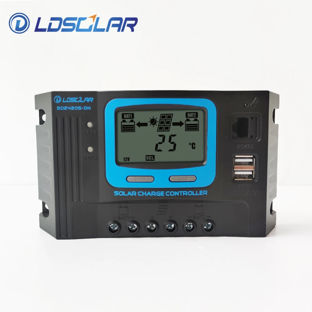 Professional factory Real-time Energy Statistics Function Common Negative duo battery solar controller charger