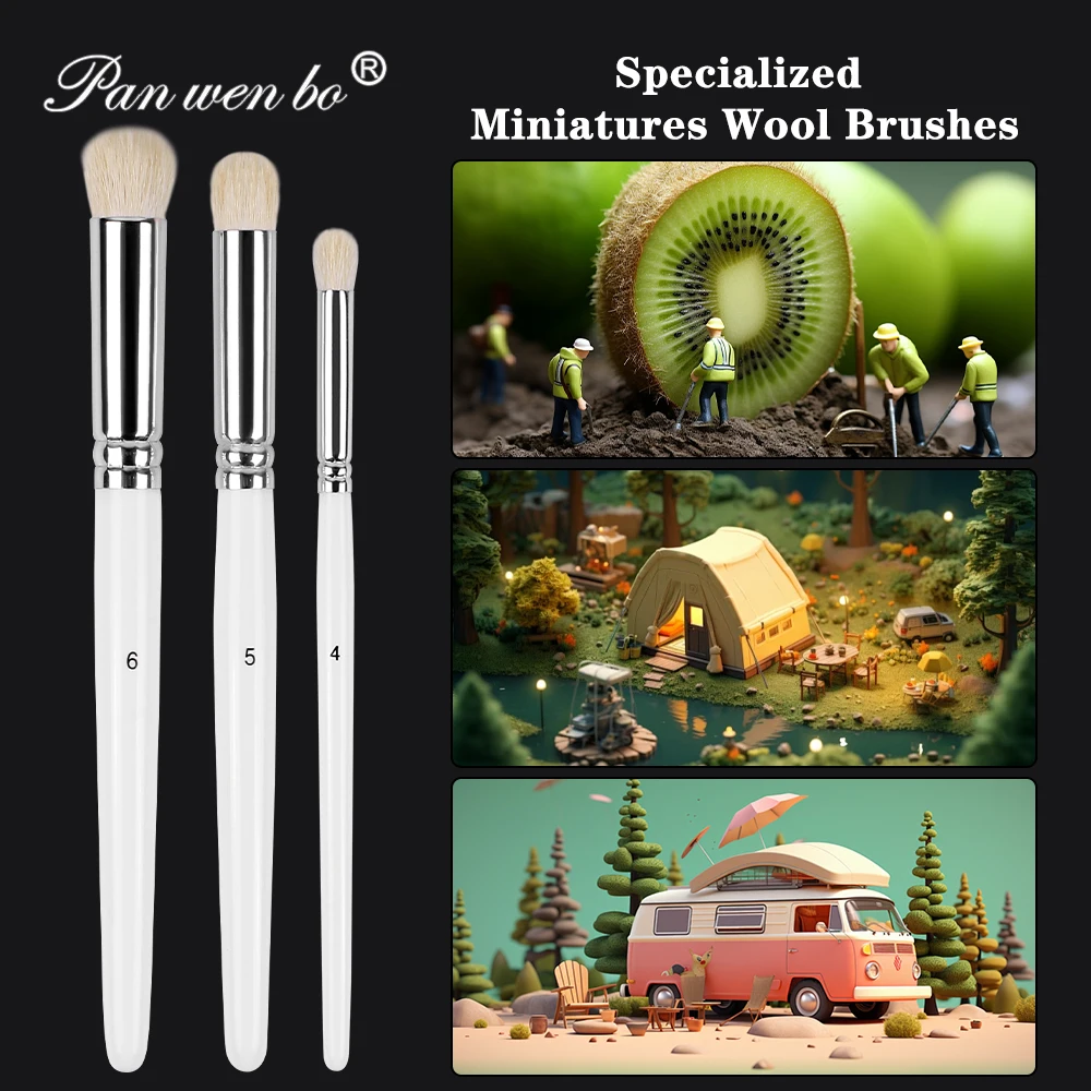 Panwenbo 3pcs Detail Small Acrylic Oil Paint Brushes Miniature Drybrush Set Model Painting Brush for Model Ceramics Art Painting