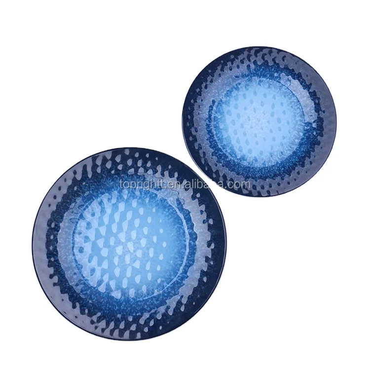 Hot Sale Wholesale Unbreakable Dinnerware Kitchen Plastic Pates Blue Melamine Side Plates with Ceramic Look