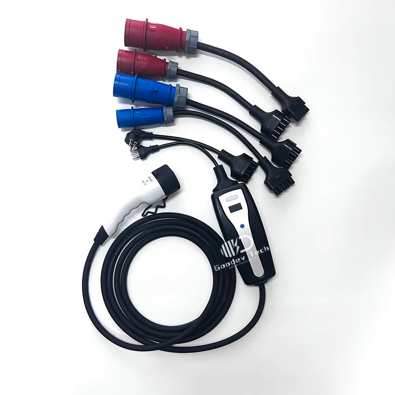 Mode 2 Type 2 Portable AC Ev Car Charger Station Type 2 7kw 11kw 22kw 16A 32A With Optional Plugs