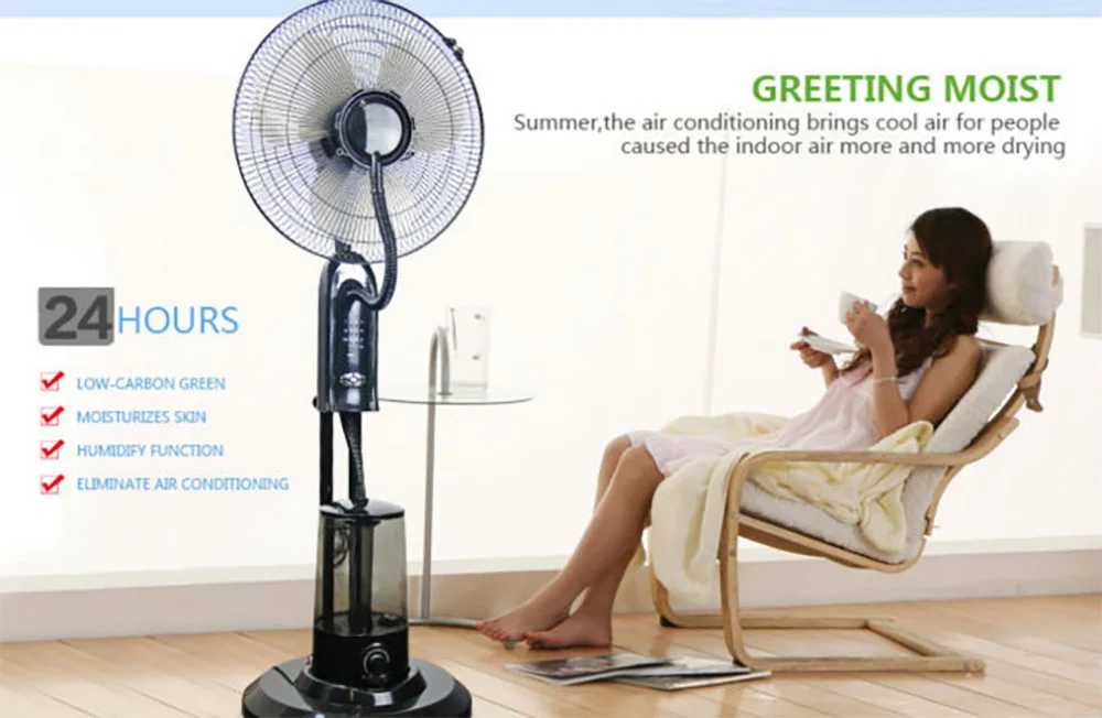 Customize Remote Control air cooler charged fan Digital portable rechargeable standing Electronic mist fan with water tank