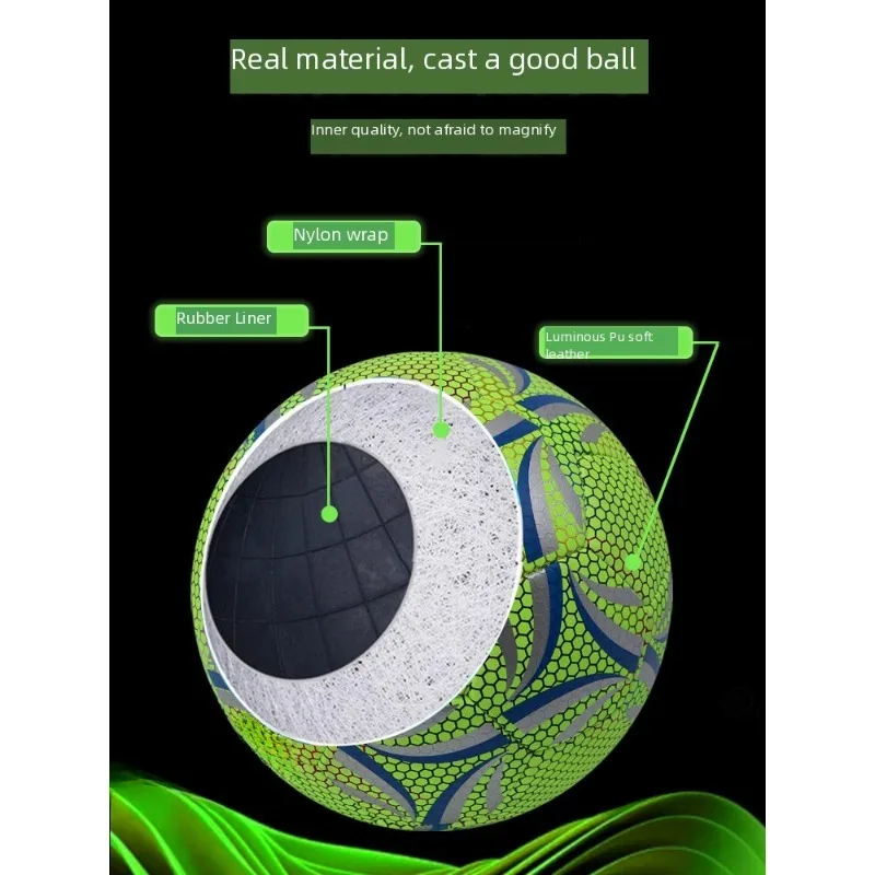 Luminous No.5 Standard Adult and Youth Soccer Ball PU Machine Sewing Fluorescent Football for Children Students Training