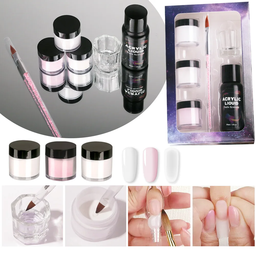 Custom nail supplies 2 in 1 acrylic 3pcs colors resin nail acrylic powder set for nails art beginners