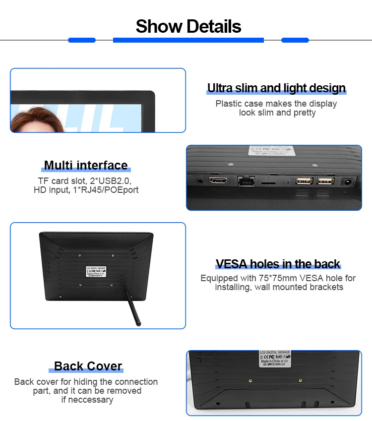10 Inch Network Android Wireless Wifi Digital Signage 10.1 inch Lcd Advertising Video Media Player