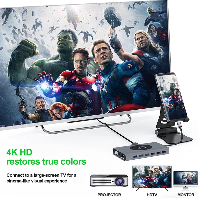 Многофункциональный 15 в 1 Usb-c концентратор к Usb 3 конвертер адаптер Беспроводное зарядное устройство Тип C