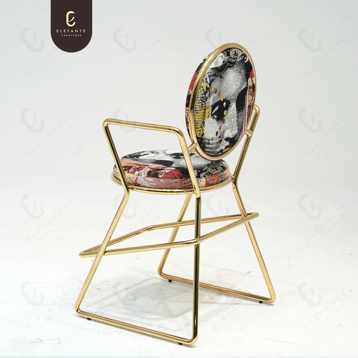 Modern Artistic Stainless Steel Chair Simple Golden Armrest Backrest Barstools with Printed Cushion