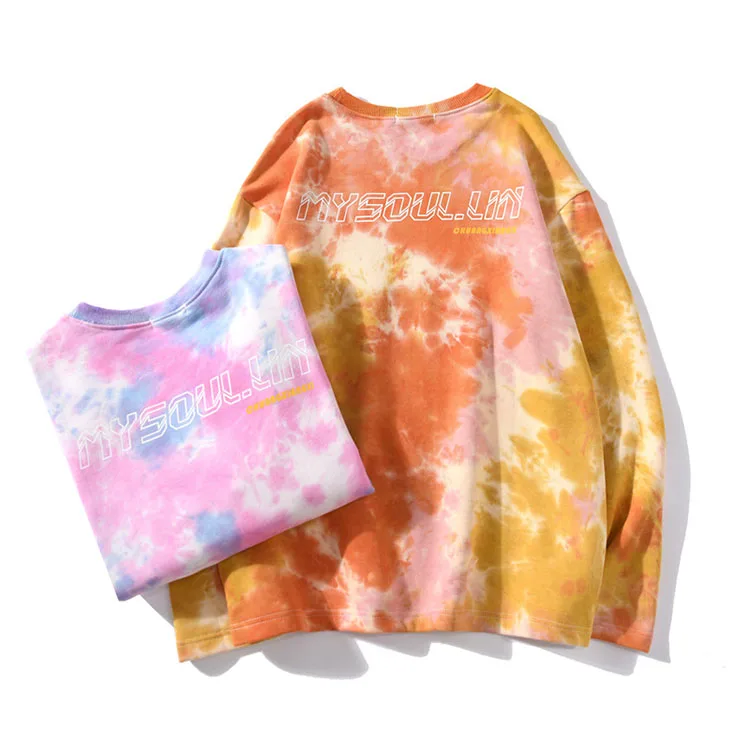 
Custom 100% cotton thick crew neck long sleeve tie dye t shirt 
