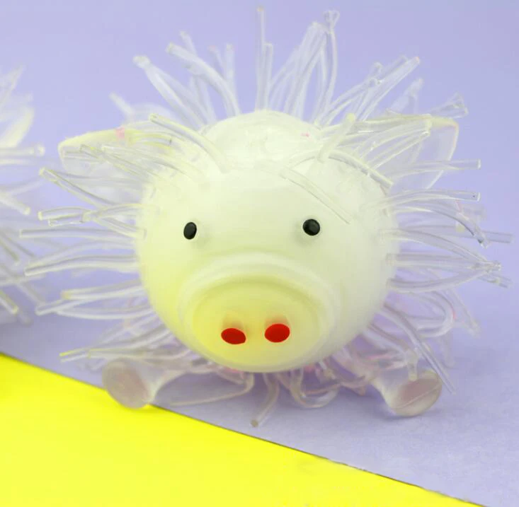 TPR Soft Fidget Squeeze Pig Shaped Long Hair Sensory Dough Flour Toy Ball