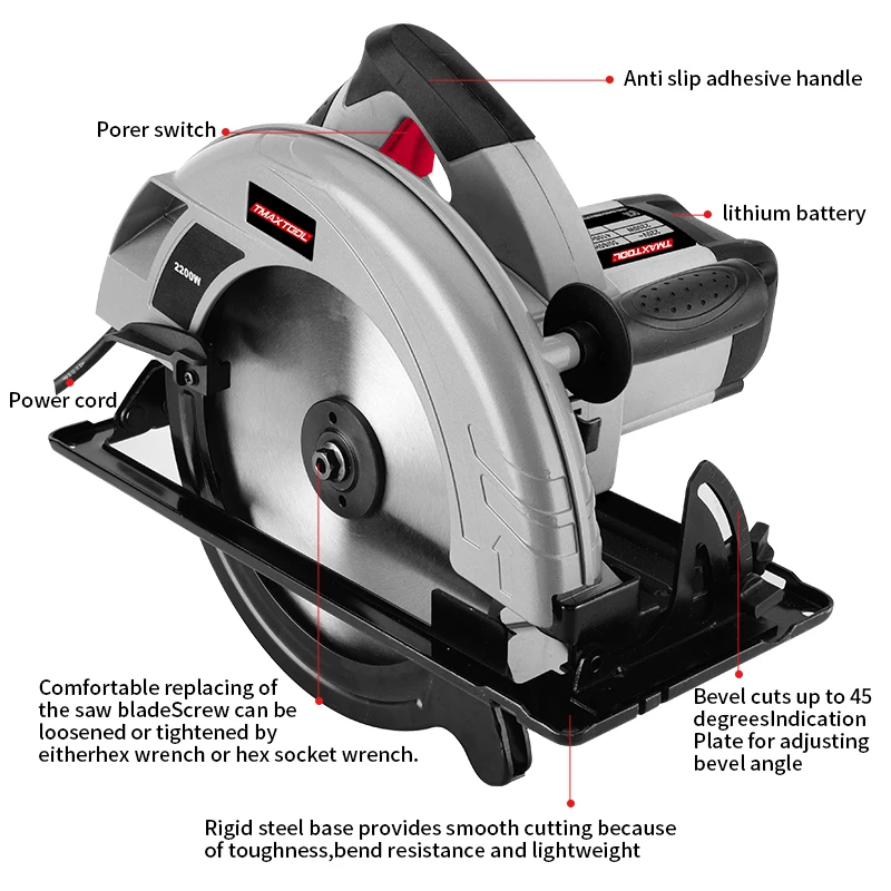 High Power 2200W Cutting Machine Portable Wood Metal Ceramic Tile Cutting Tools 235mm Electric Circular Saw