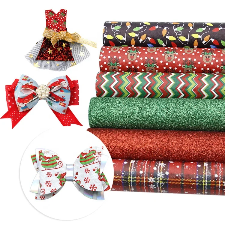 6pcs/set Christmas Printed Faux Leather Bundles Assorted DIY Bows Earrings 91571