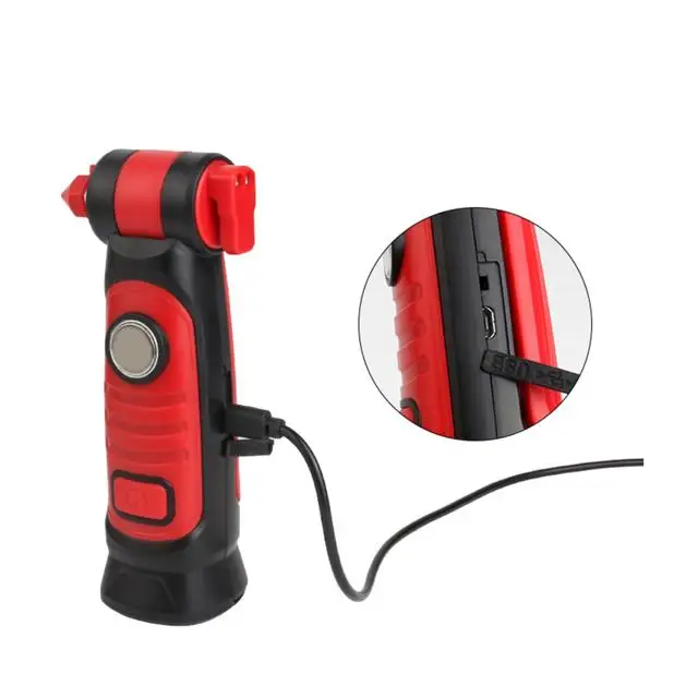 Rechargeable led flashlight Folded Magnet COB working light Safety Hammer Work Lamp