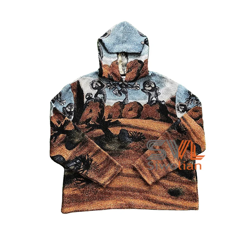 Vintage Tapestry hoodie custom Mens woven sweatshirt Anime design Tapestry Hoodie Blanket Jacquard sweater hoodie