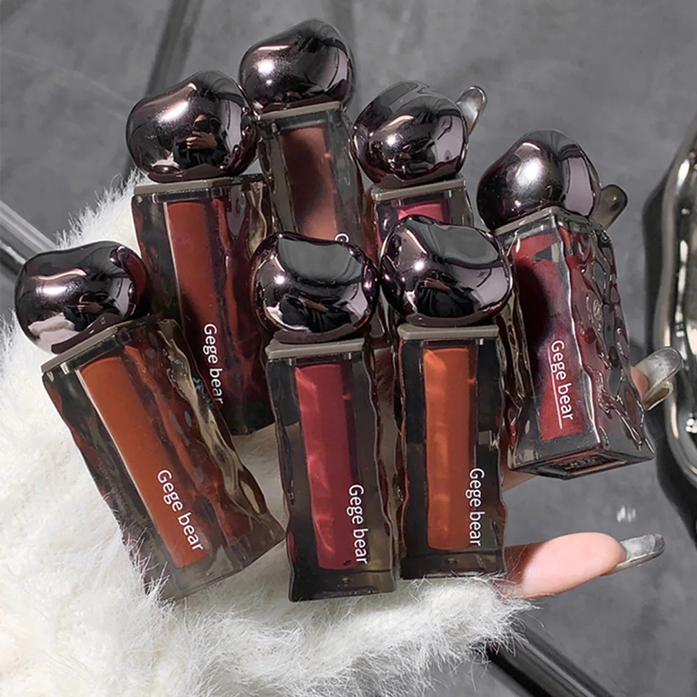 Long-Lasting Lip Gloss Matte High Gloss Finish Gege Bear All Day Non-Sticky Moisturizing Lip Stain Pink Black Liquid Lipgloss