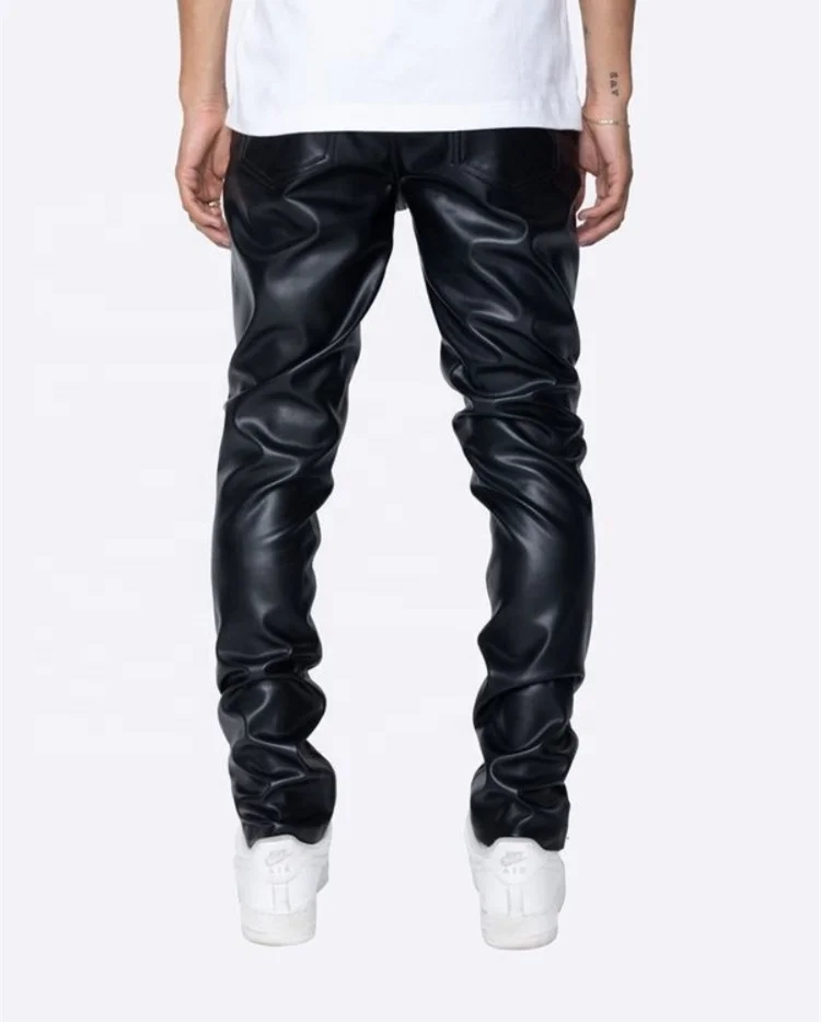 KY New Street Wear Fashion Sleeveless Wholesale Faux Leather Jackets Veste Homme Stacked Pants