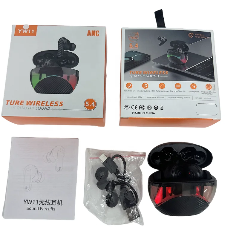 2025 new tws YW11 ANC noise-cancelling long life gaming wireless earphone yw11 sport headphones