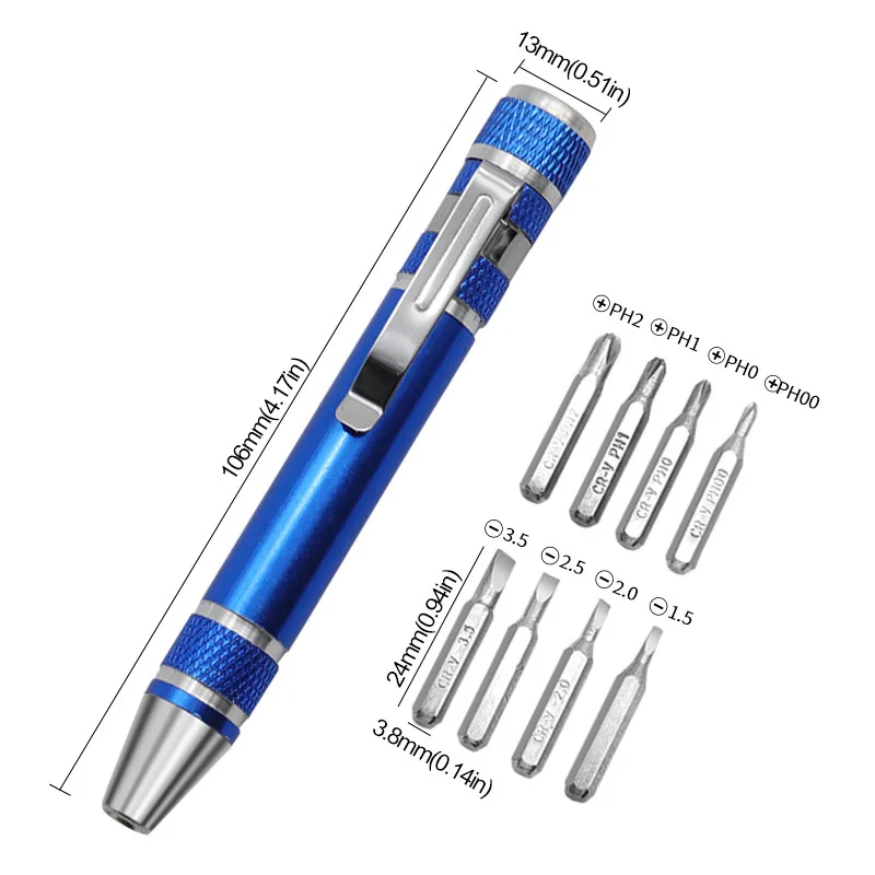 Multifunction 8 In 1 Pocket Precision Mini Screwdriver Pen Mobile Phone Repair Hand Tools Kit Portable Screwdriver Set