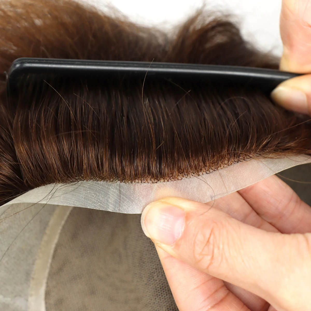 Australia Men Toupee Double Lace With Pu Around Brown Color 100% Indian Human Hair Replacement System Glue Wigs For Men Toupee