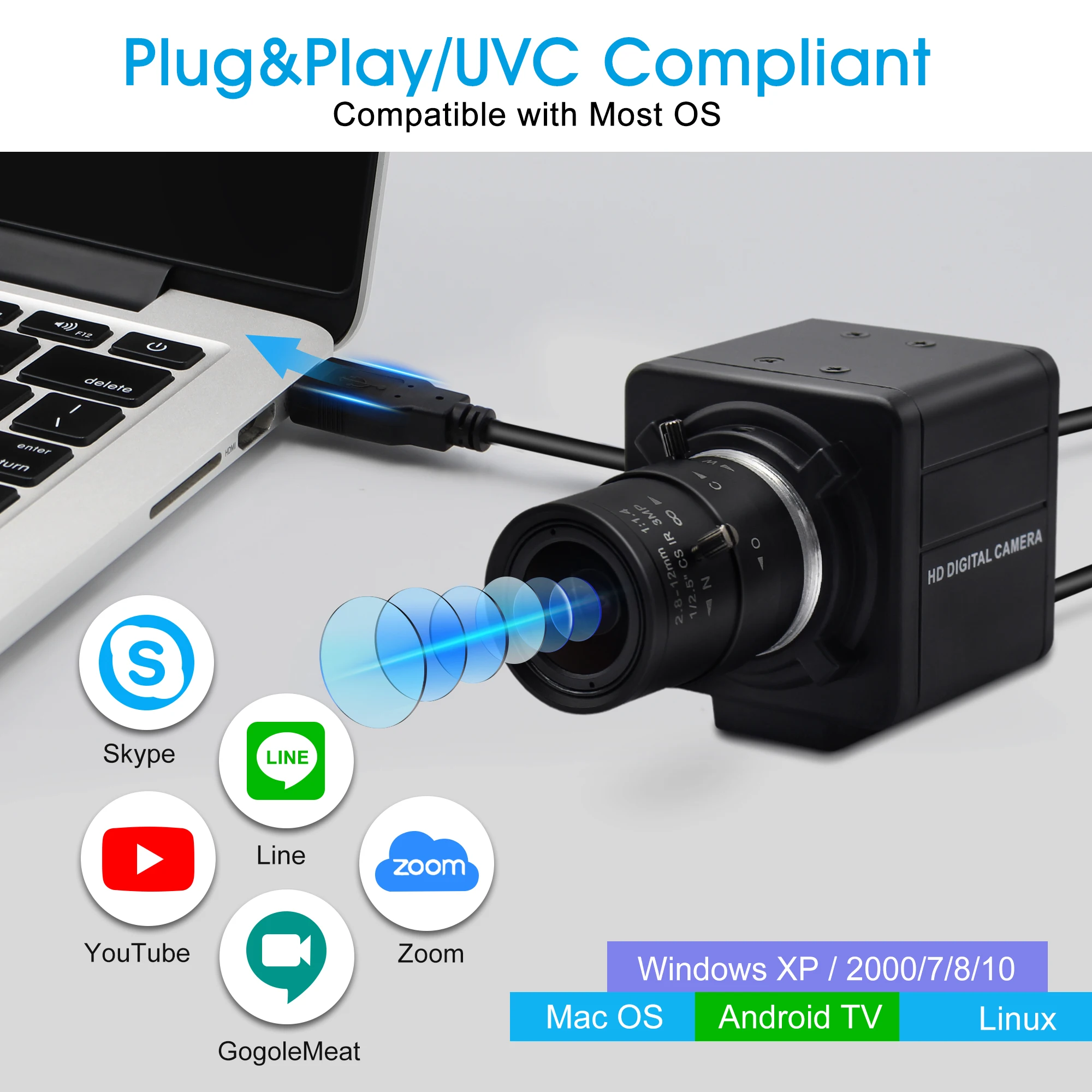ELP вариофокальная 2 8-12 мм 5-50 зум usb веб-камера мини Размер 4k камера Профессиональная