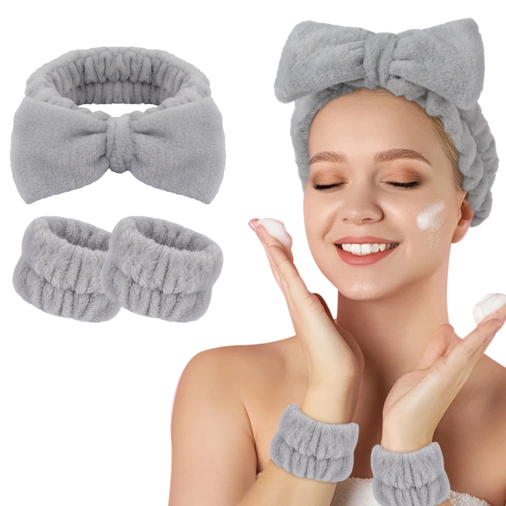 Wholesale 3pcs/set Washing Face Washband Hairband Hair Accessories Spa Makeup Sponge Terry Wristband Headband Set For Women