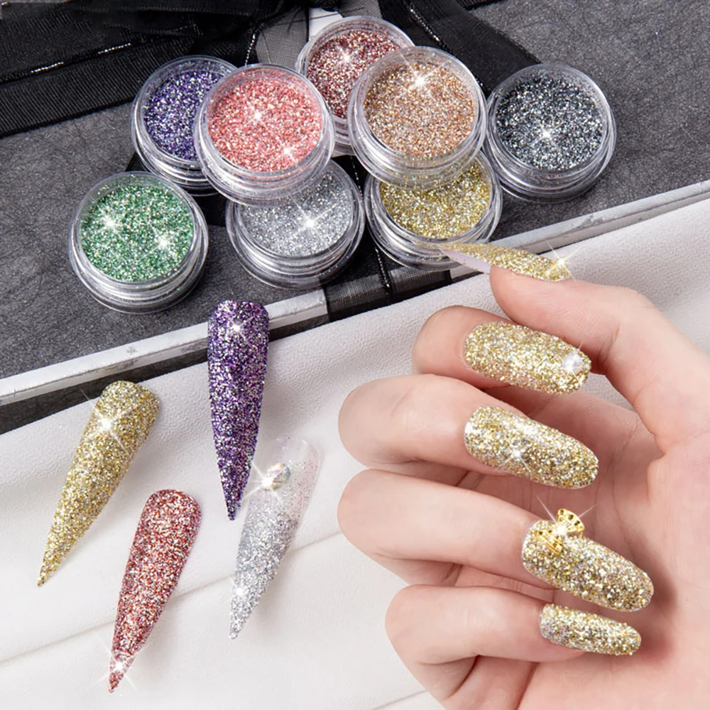 Hanyinials Reflective Micro Beads Prism Shiny Diamond Powder Chrome Nail Diamond Flash Glitter Sequin Dipping Powder