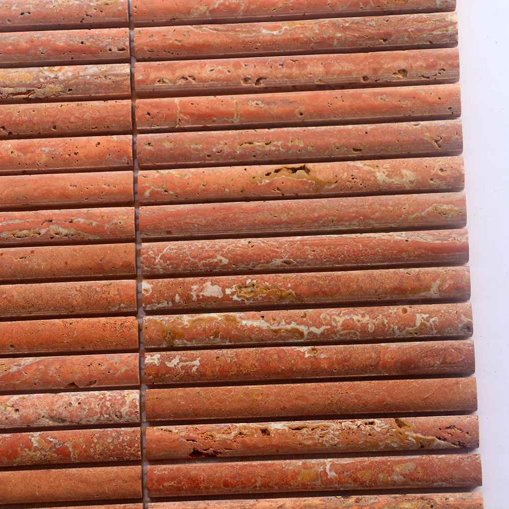 Latest Design 3D curved red travertine mosaic tile arched red volcanic rock mosaic tile