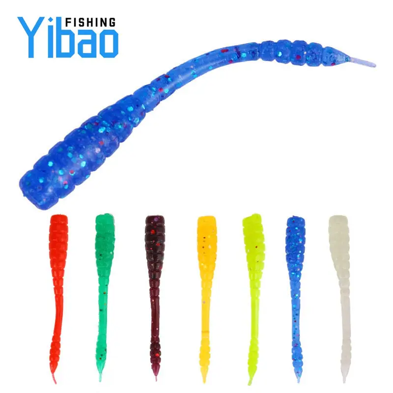 YIBAO 50 Pieces Soft Lure Fishing Shad Swimbait Fishing Baits Worms Luminous Glow  Headless Soft Plastic Jigging Lures Set Kit