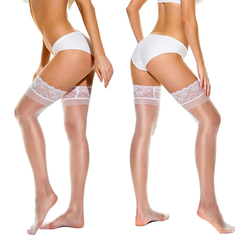 Factory Price Female Slimming Shaping Top Hosiery White Stockings, Anti Slip Silicon Lace Thigh High Nylon Stockings for Women
