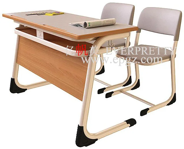 High Quality School  Furniture  Classroom Use Student Study Antique Student Double Desk and Chairs with Book Drawer