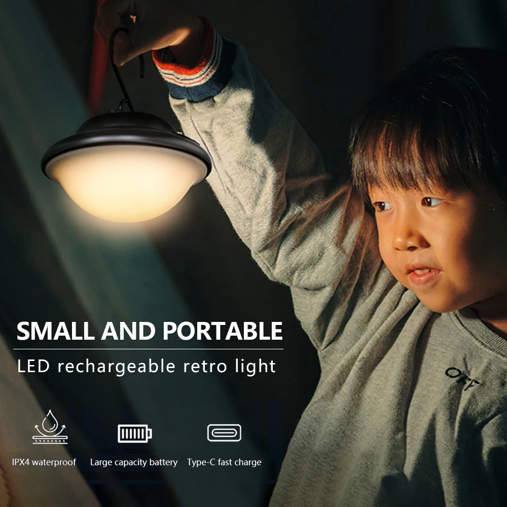 1200mAH Retro led camping lantern Mini rechargeable camping lantern lamp portable camping lights With hook