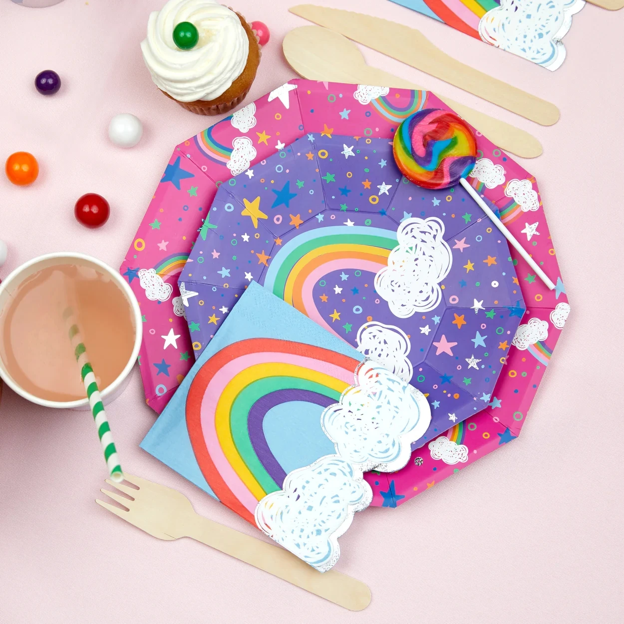 Custom Printing Paper Plates Decagon Rainbow Theme Party Tableware Disposable Custom Paper Plate Party Supplies