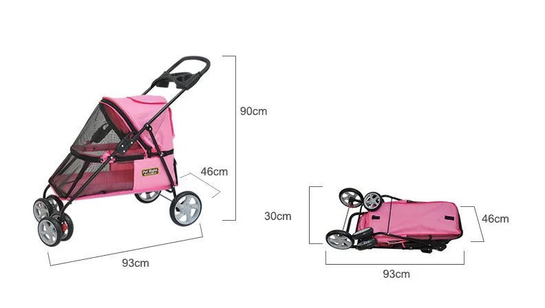 
Hot Selling 4 wheels Colorful Oxford Foldable Reversible Breathable Pet Dog Travel Stroller Trolley 