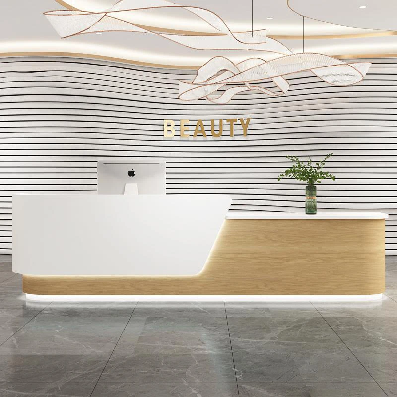 Luxury white front desk counter reception desk modern solid surface hotel beauty salon reception desks for nail retail store