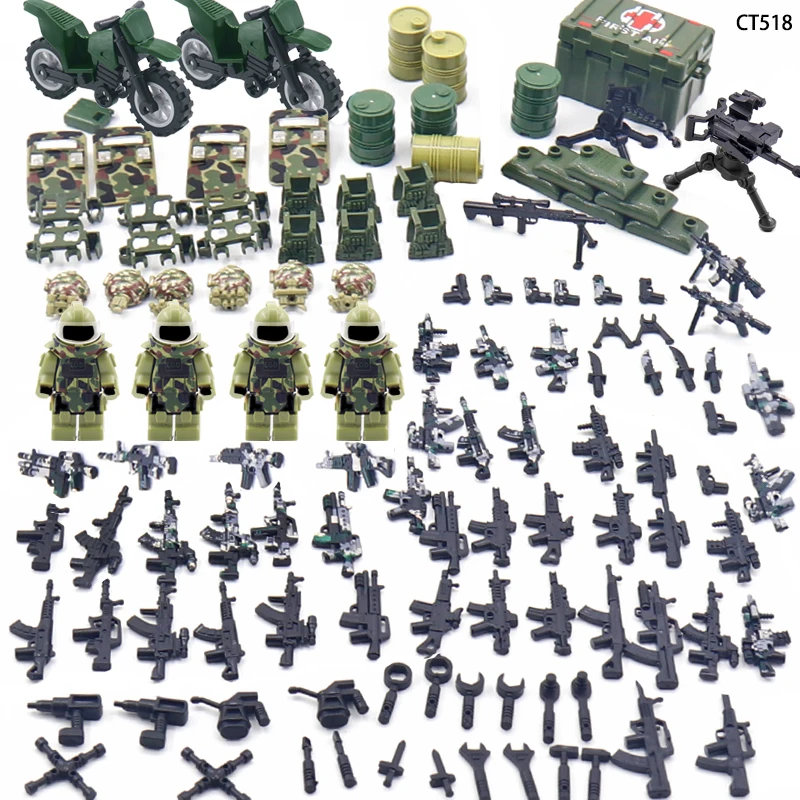 Wholesale Mini Little Weapons Pack Soldier Figures Rifle Gun Weapon Cargo Box Assemble Military Accessories Building Block Kid