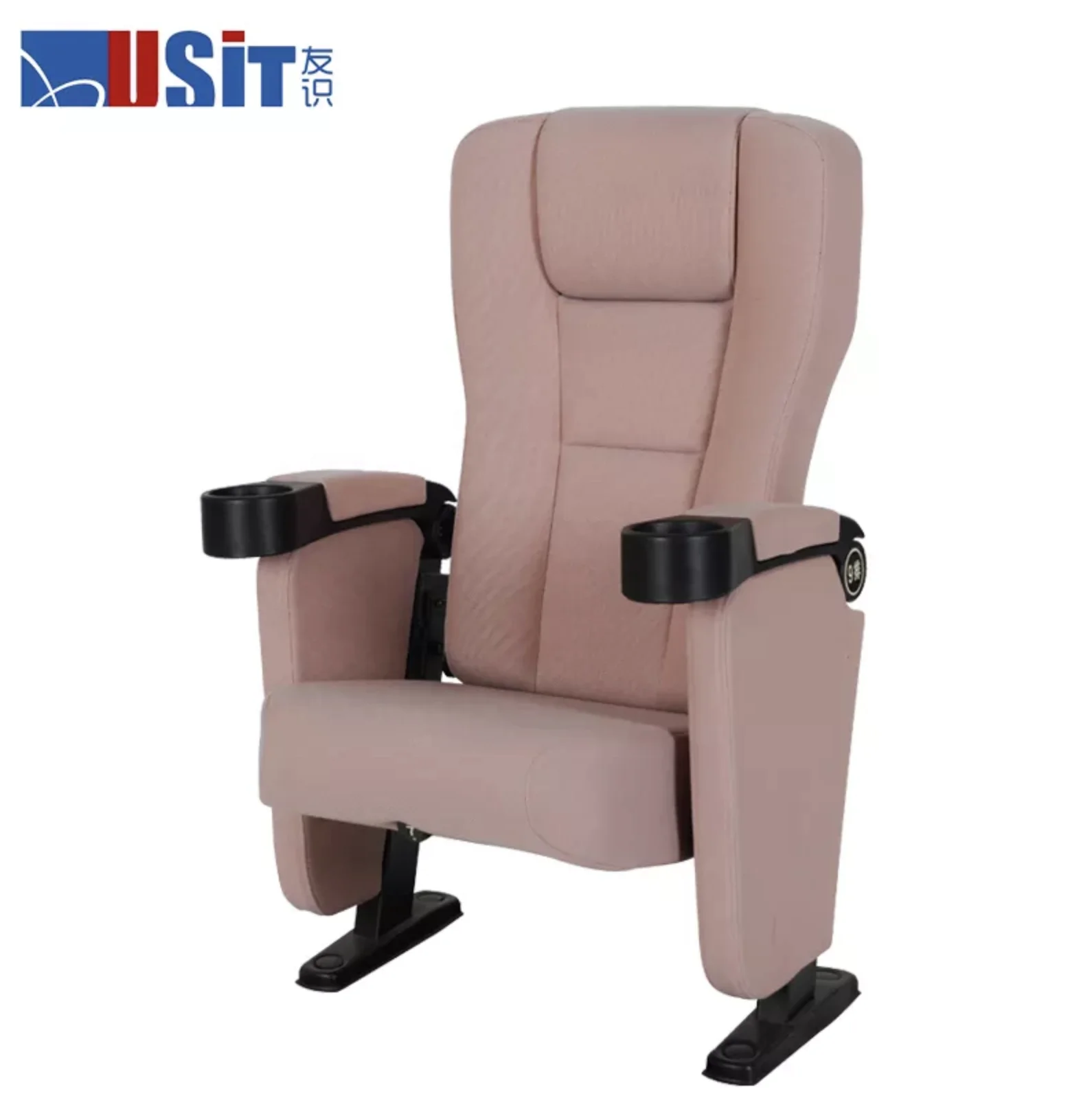 New Design Modern Luxury Purple Fabric Folding Movie Cinema Chairs Theater Seats With Cupholder