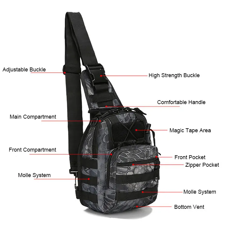 Camping Hiking Outdoor Crossbody Bag Polyester Chest Bag Single Shoulder Men Tactical Sling Bag