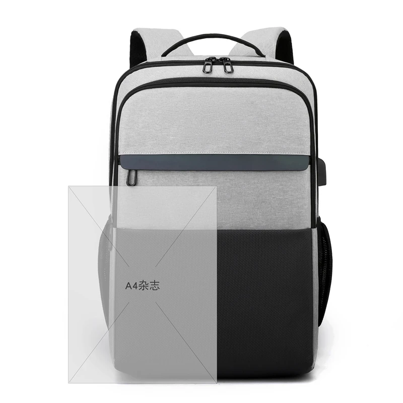 Custom No Logo Gray Laptop Rucksack Travel Backpack Bag With USB Charging Port