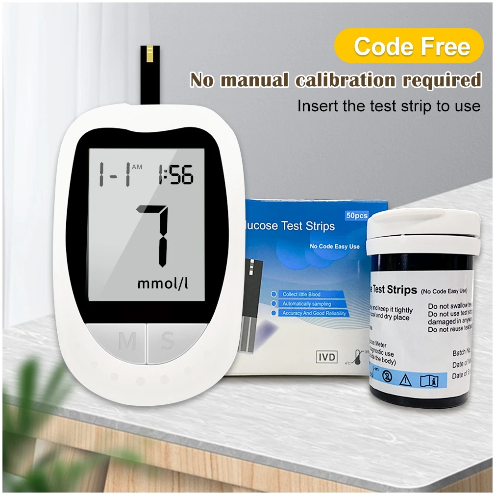 50 Test Strips 50 Lancets Needles Blood Sugar Meter Mg/Dl Mmol Code Free Diabetes Kit Glucometer Digital Blood Glucose Meter