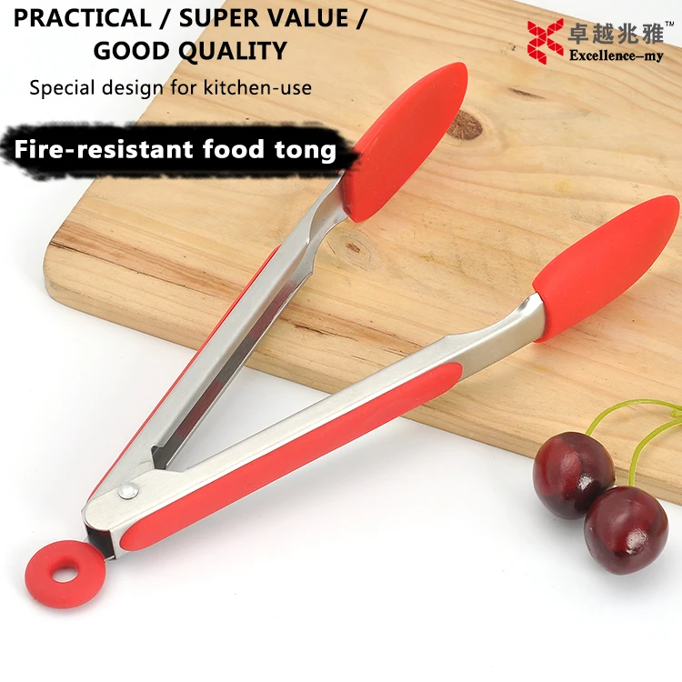 Non Stick Creative Kitchen Style Cooking Accessories 12 Inch Silicone Cuisine Use Food Tong Stainless Steel Good Grip Handle
