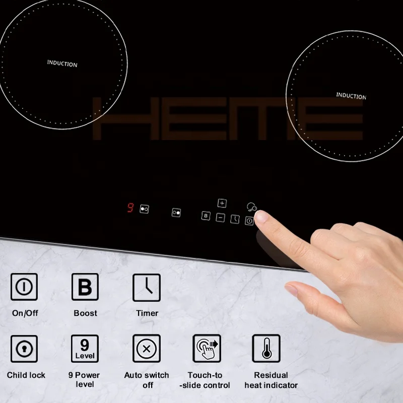 Built in Household Appliances 2 Zones Electric Cooktop Black Glass Panel Double Burner Induction Cooker