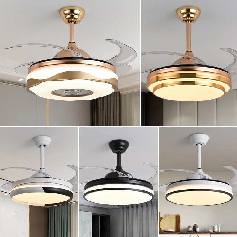 Home Decorative Ceiling Fan Light Led Wind Speed Four Blades Remote Control Metal Golden Black Ceiling Fan With Light