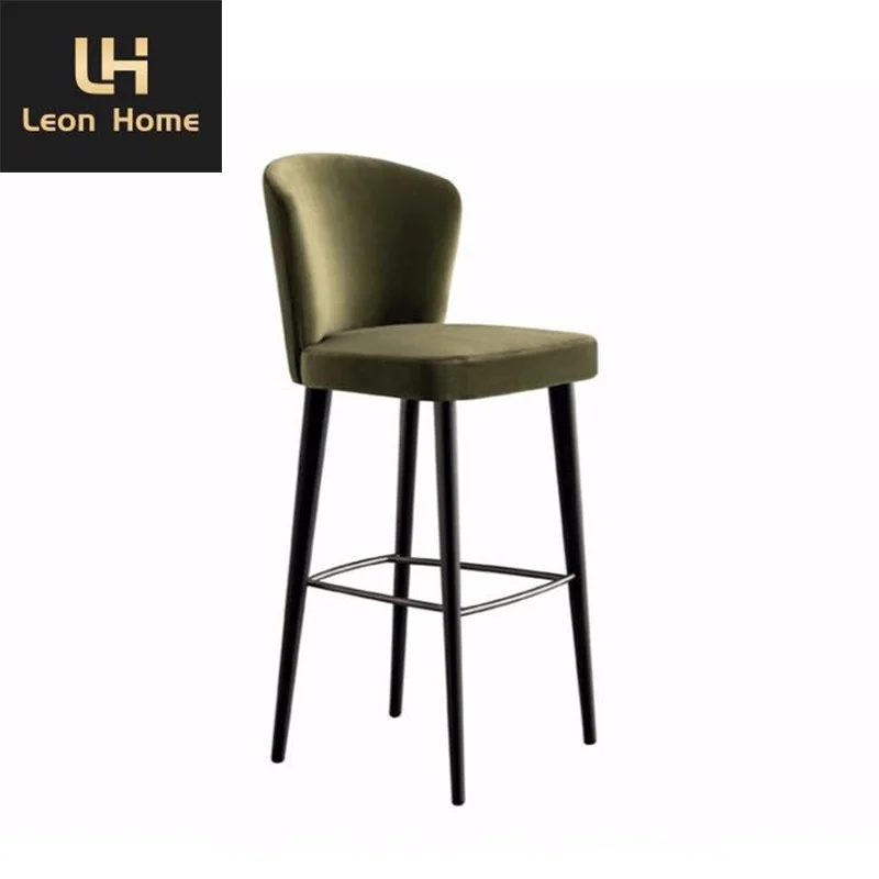 Luxury Design Italian Minimalist Wood Vintage Stool Barstool Curved-Back Fabric Counter Stool