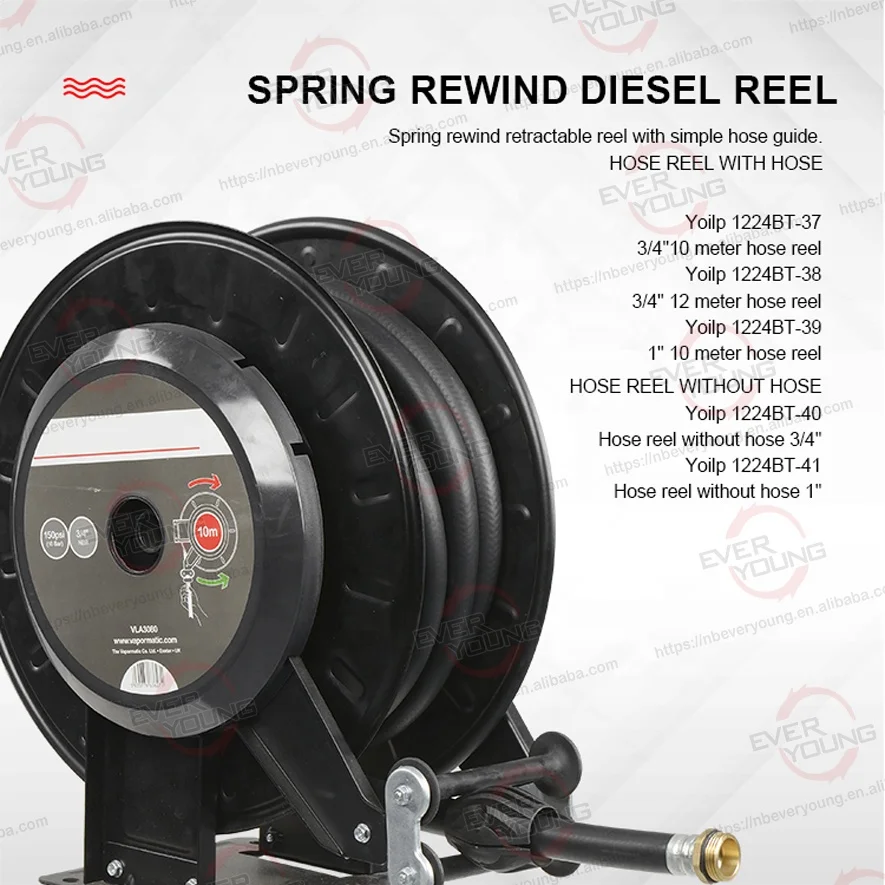 Spring rewind retractable hose reel diesel with simple hose guide