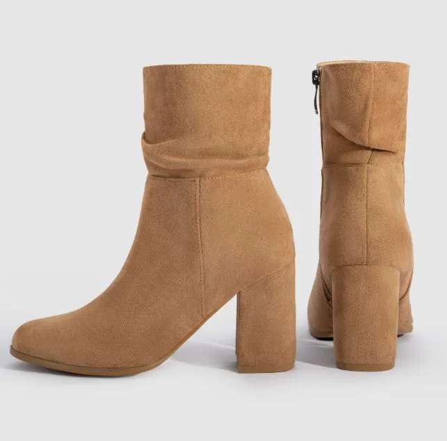 UP-1699J 8.3cm Chunky High Heel Shoes for Women Classic Ankle Female Boots for Autumn Winter