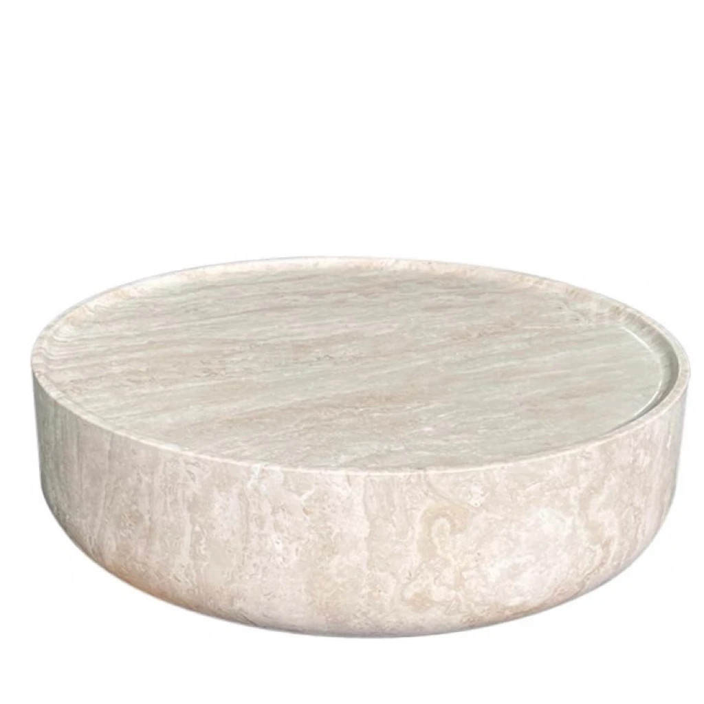 Modern Round Marble Coffe Table Natura Travertine Tea Table For Living Room