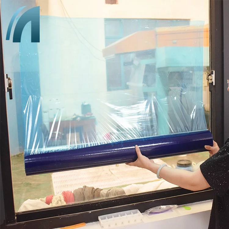 Anti Scratch Blue PE Temporary Plastic Adhesive Surface UV Protective Film for Window Glass
